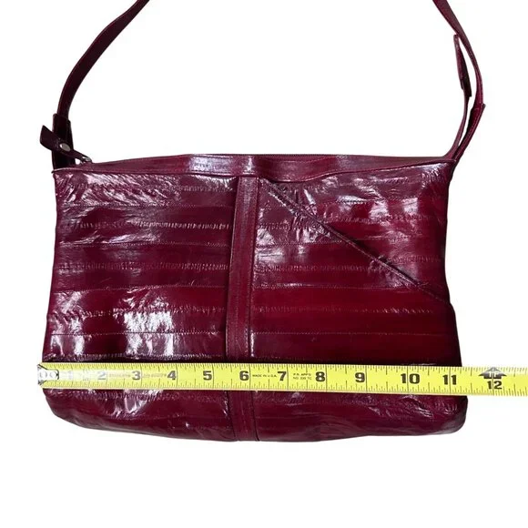 Vintage Red Purse Eel Skin Shoulder Bag Lee Sands Korea 1970s Retro Fashion - Picture 14 of 15